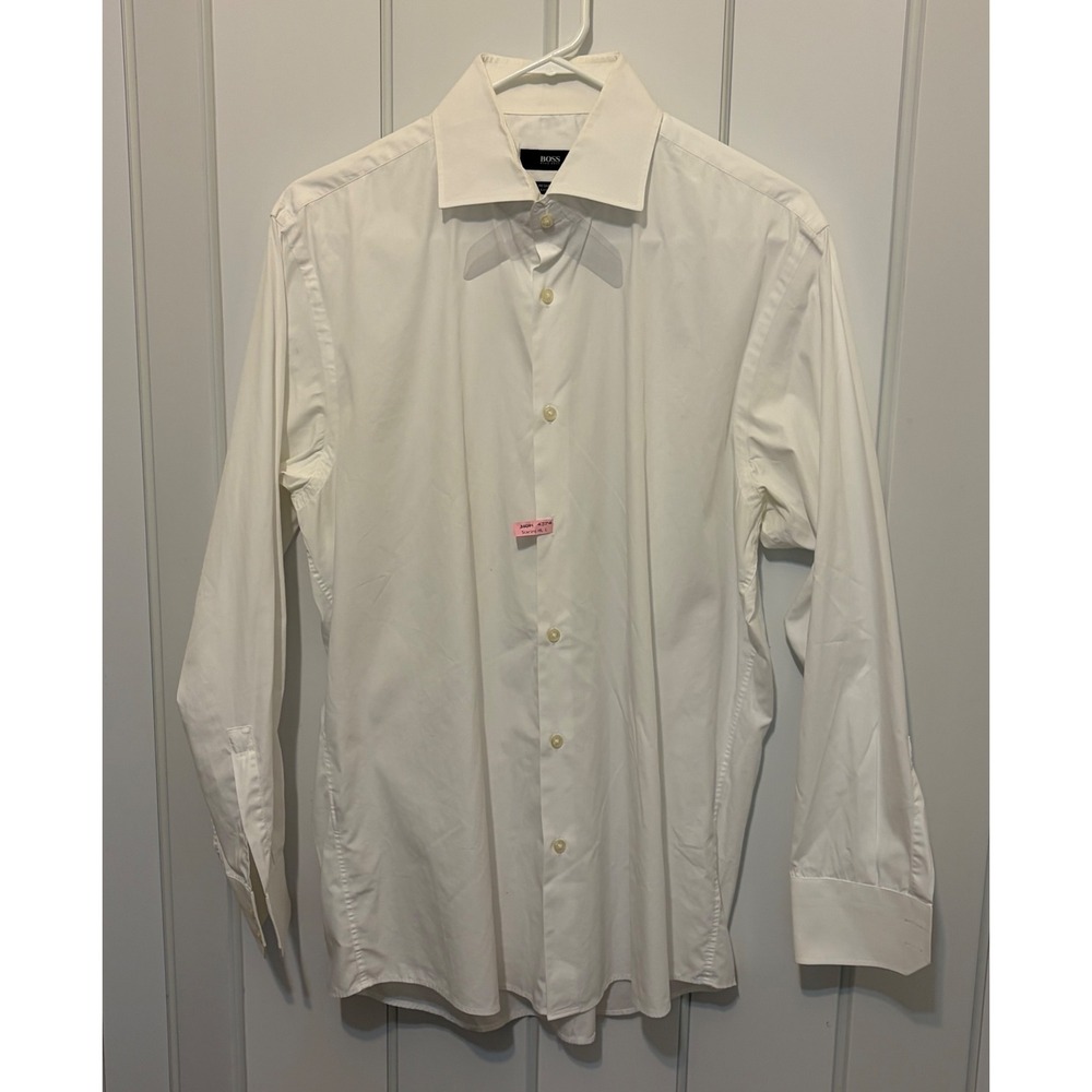 Hugo Boss Mens White Cotton Long Sleeve Spread Collar Dress Shirt